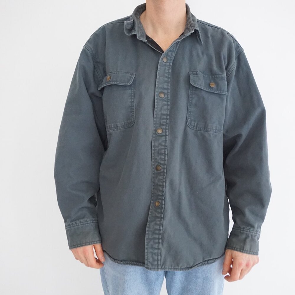 Vintage Dakota Faded Blue Button Front Work Shirt Jacket Fleece Lined Large